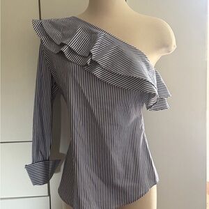 Banana Republic blue and White Striped Ruffle Blouse